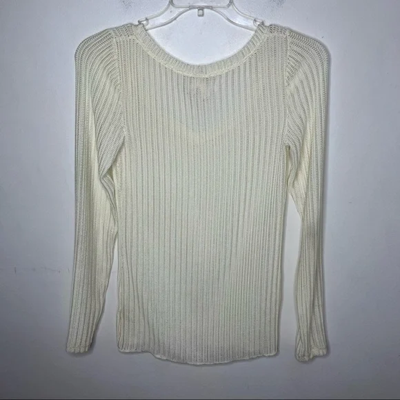 FREE PEOPLE Ribbed Long Sleeve Bone Color Blouse Top - Picture 11 of 13